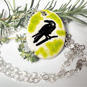 Surly-Ramics Black Bird Necklace with Silver Chain New in Box